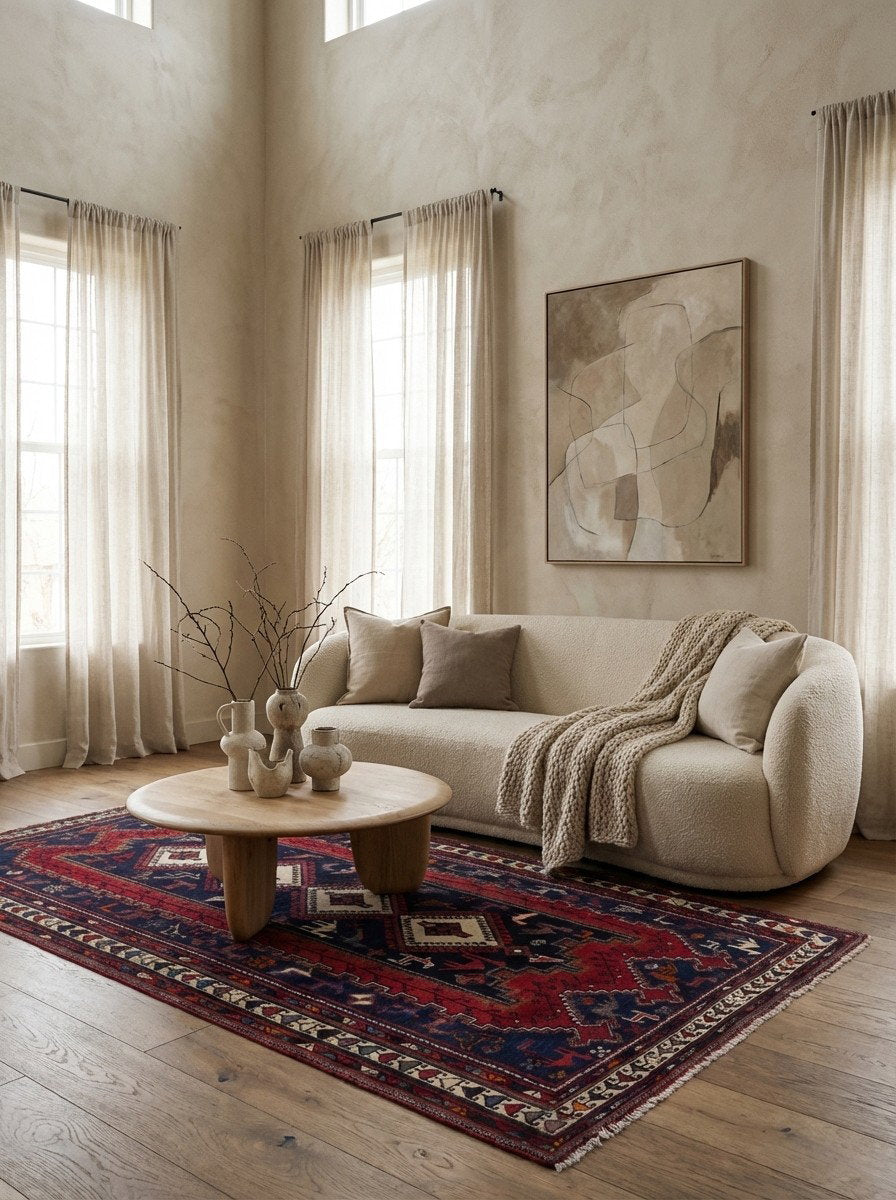 Afshar — Handgefertigt, 214x105 cm, Beige, 100% Virgin Wool | Detail view