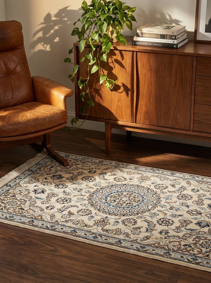 Nain 9La — Hand-knotted, 88x138 cm, Beige, 100% Virgin Wool | Back view