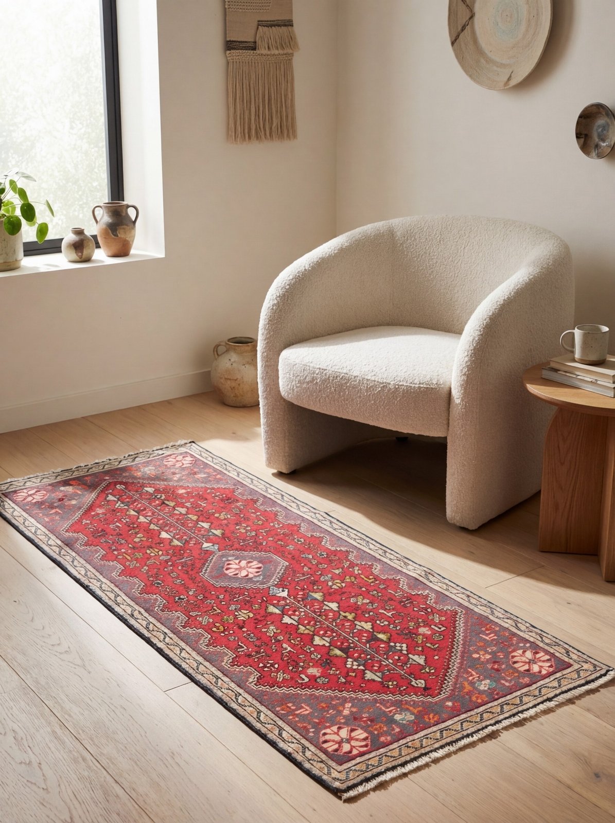 Abadeh — Hand-knotted, 62x147 cm, Red, 100% Virgin Wool | Detail view