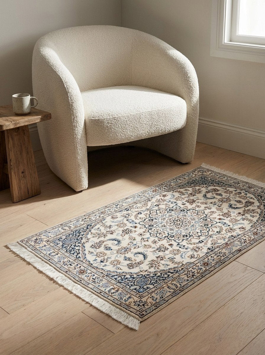 Nain 9La — Handgefertigt, 150x98 cm, Beige, 100% Virgin Wool | Detail view