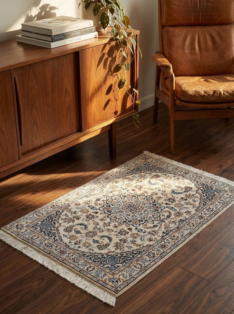 Nain 9La — Handgefertigt, 150x98 cm, Beige, 100% Virgin Wool | Back view