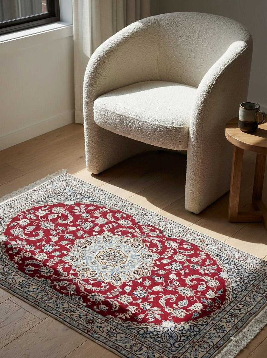 Nain 9La — Handgefertigt, 149x98 cm, Beige, 100% Virgin Wool | Detail view