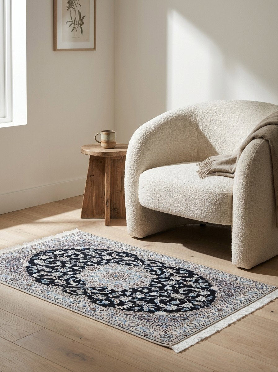 Nain 9La — Handgefertigt, 158x100 cm, Beige, 100% Virgin Wool | Detail view