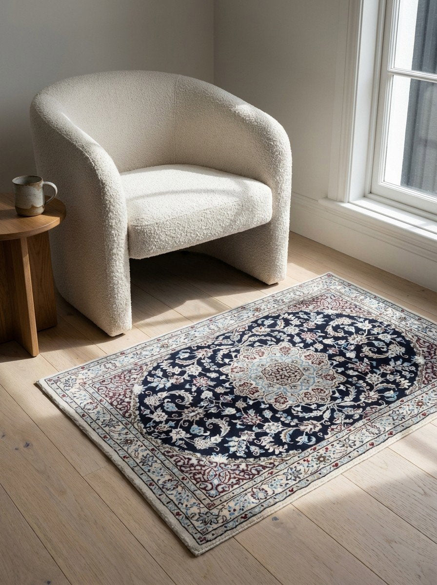 Nain 9La — Handgefertigt, 149x98 cm, Beige, 100% Virgin Wool | Detail view