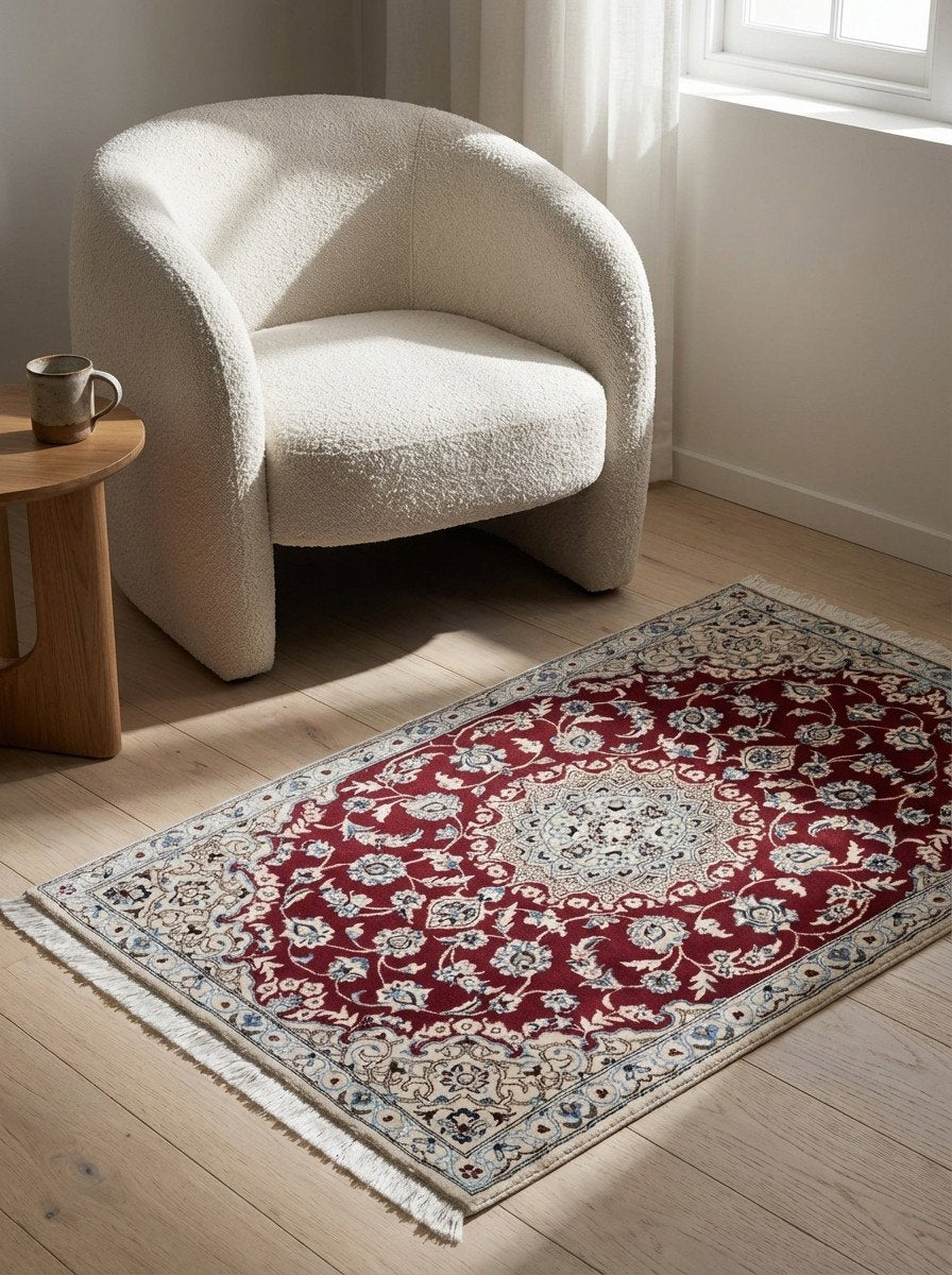 Nain 9La — Handgefertigt, 137x90 cm, Beige, 100% Virgin Wool | Detail view