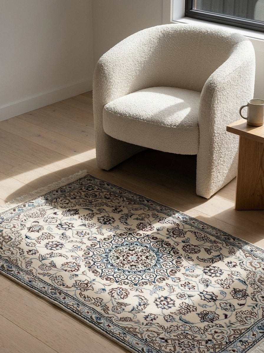 Nain 9La — Handgefertigt, 140x90 cm, Beige, 100% Virgin Wool | Detail view