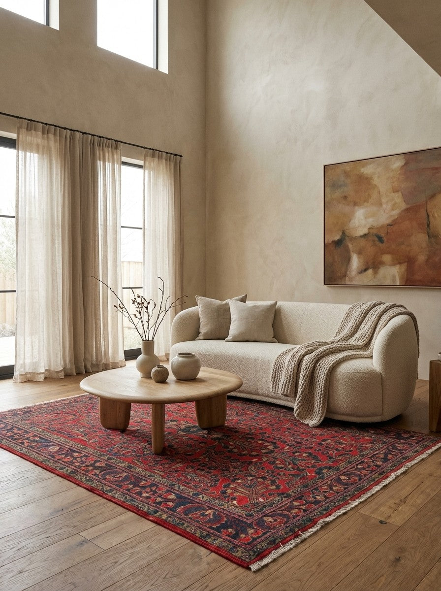 Lilian — Hand-knotted, 155x188 cm, Red, 100% Virgin Wool | Detail view