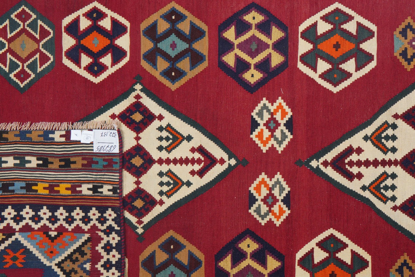 Kelim Gashgai Old — Handmade, 137x322 cm, Red, 100% Virgin Wool | View 5