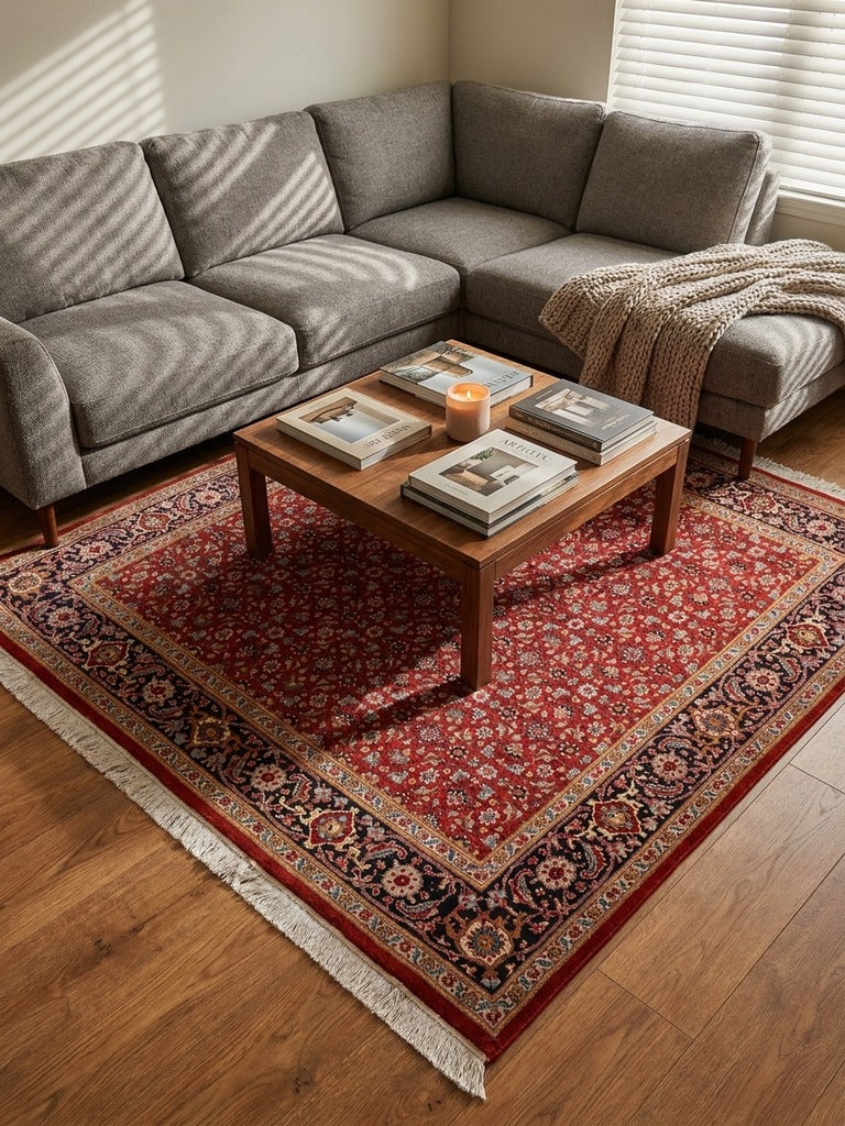 Tabriz 40 Raj — Hand-knotted, 196x204 cm, Red, 100% Virgin Wool | Back view