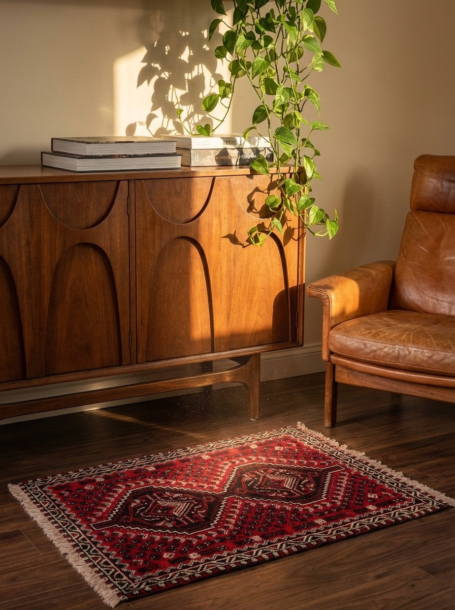 Shiraz — Hand-knotted, 87x123 cm, Red, 100% Virgin Wool | Back view