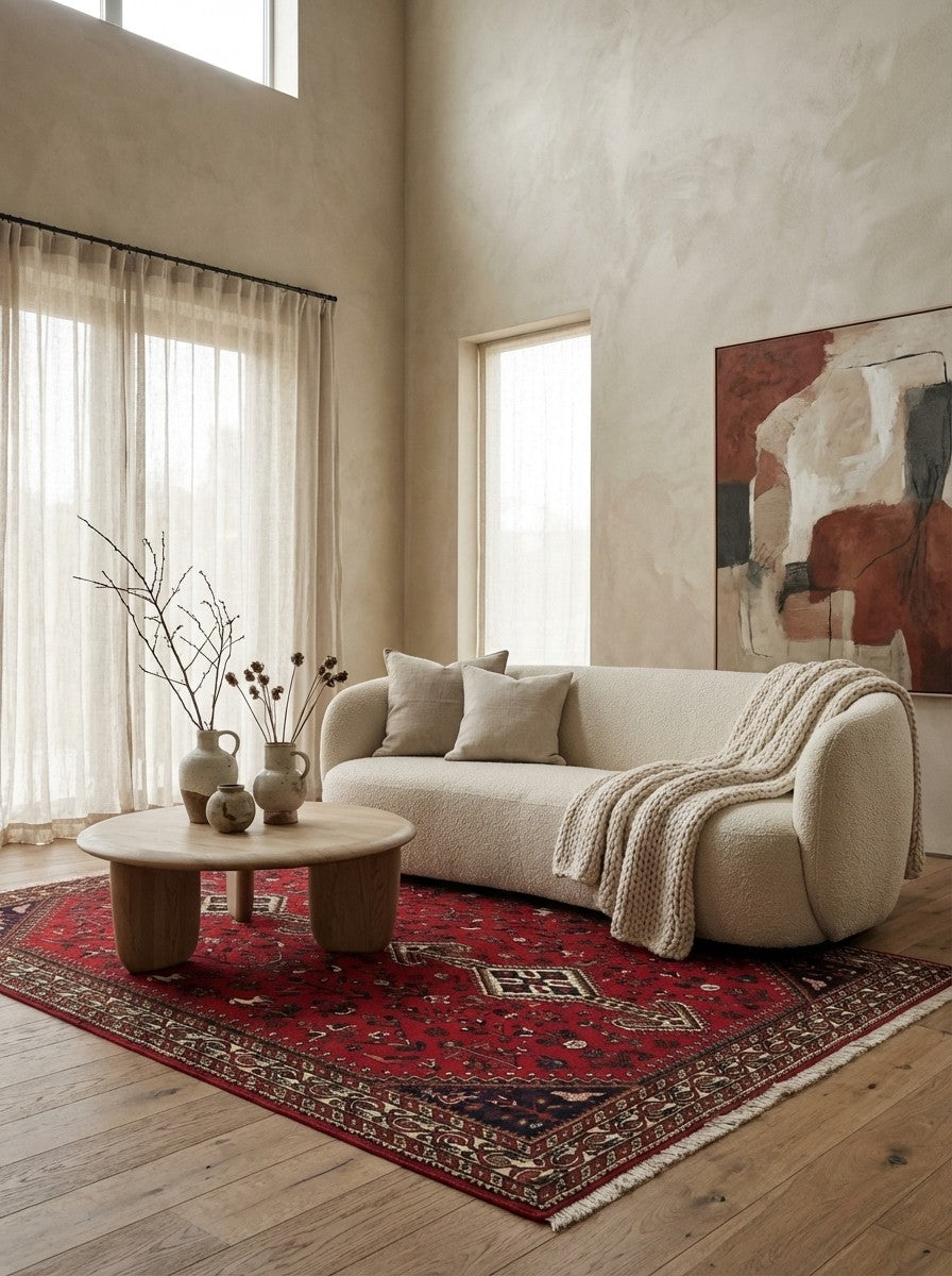 Nasrabad — Hand-knotted, 145x219 cm, Red, 100% Virgin Wool | Detail view