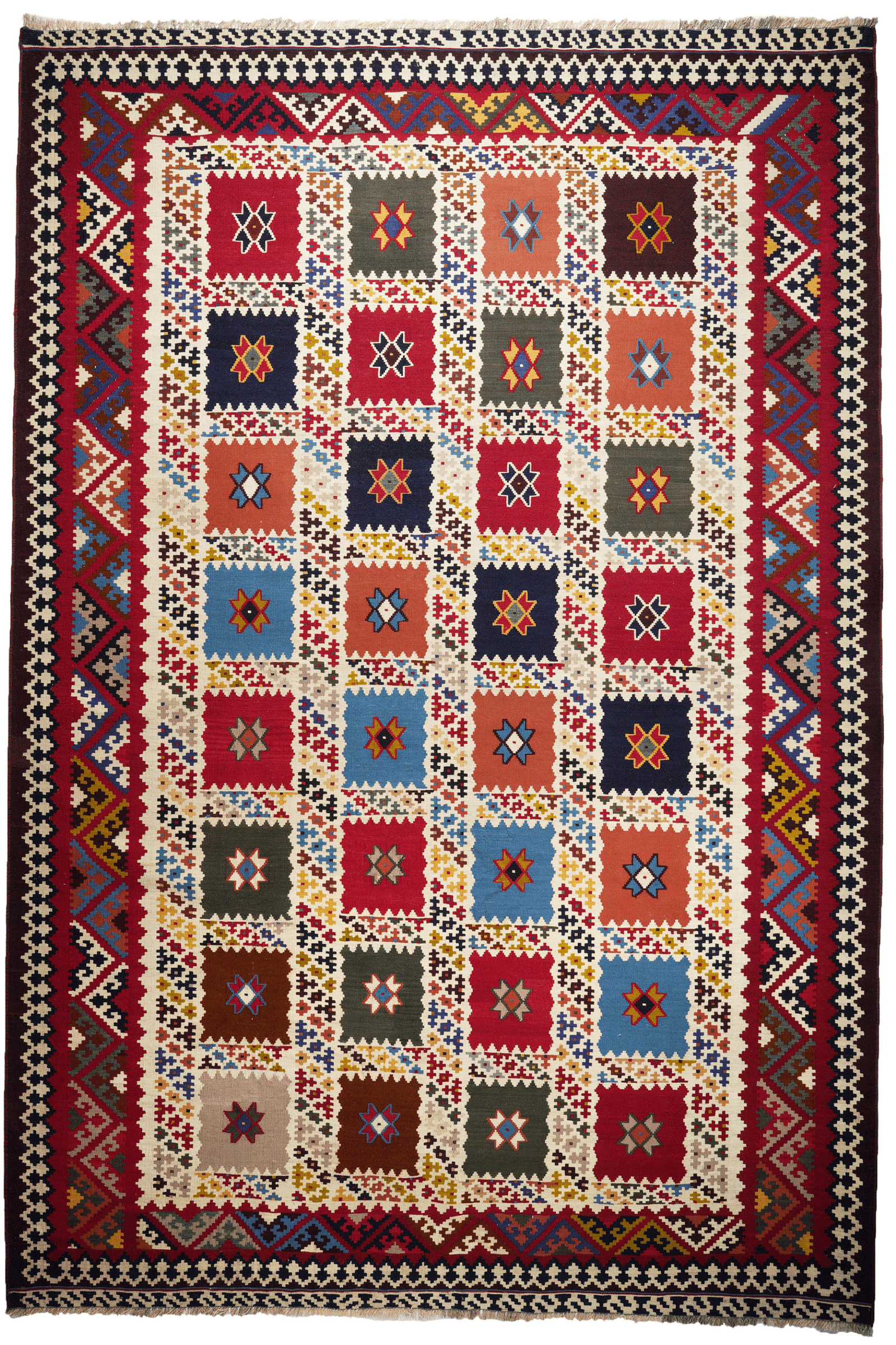 Kelim Gashgai Old — Handmade, 195x288 cm, Beige, 100% Virgin Wool | Main view