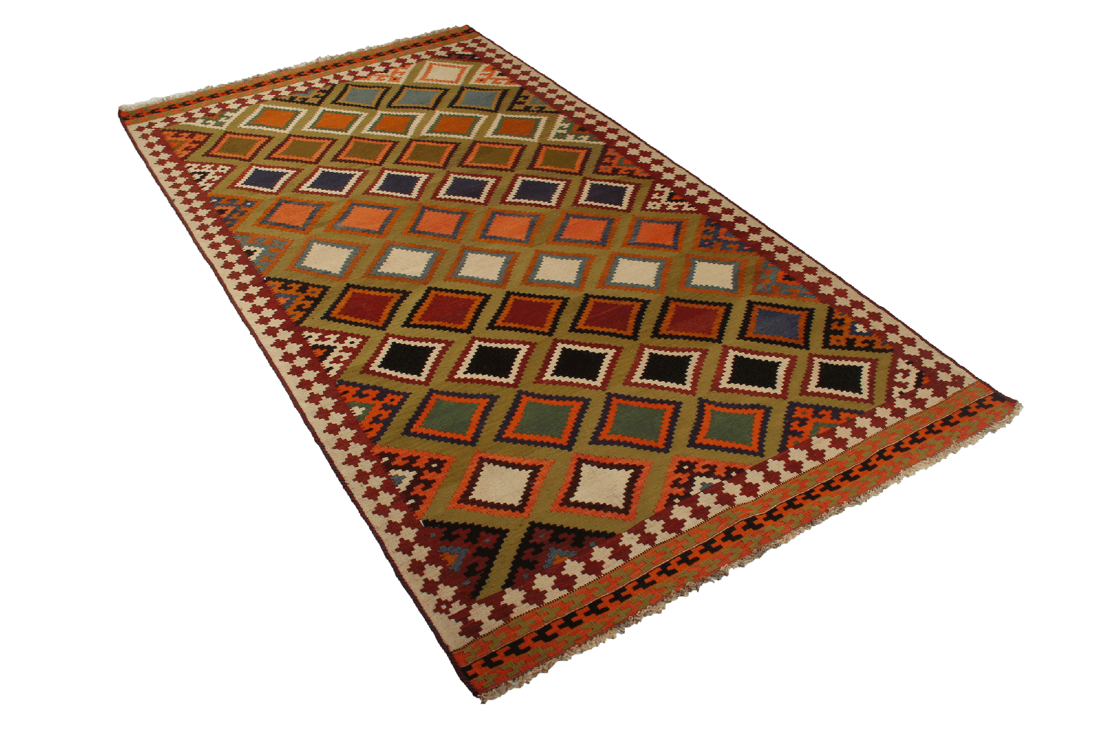 Kelim Gashgai Old — Handmade, 140x264 cm, Green, 100% Virgin Wool | View 4