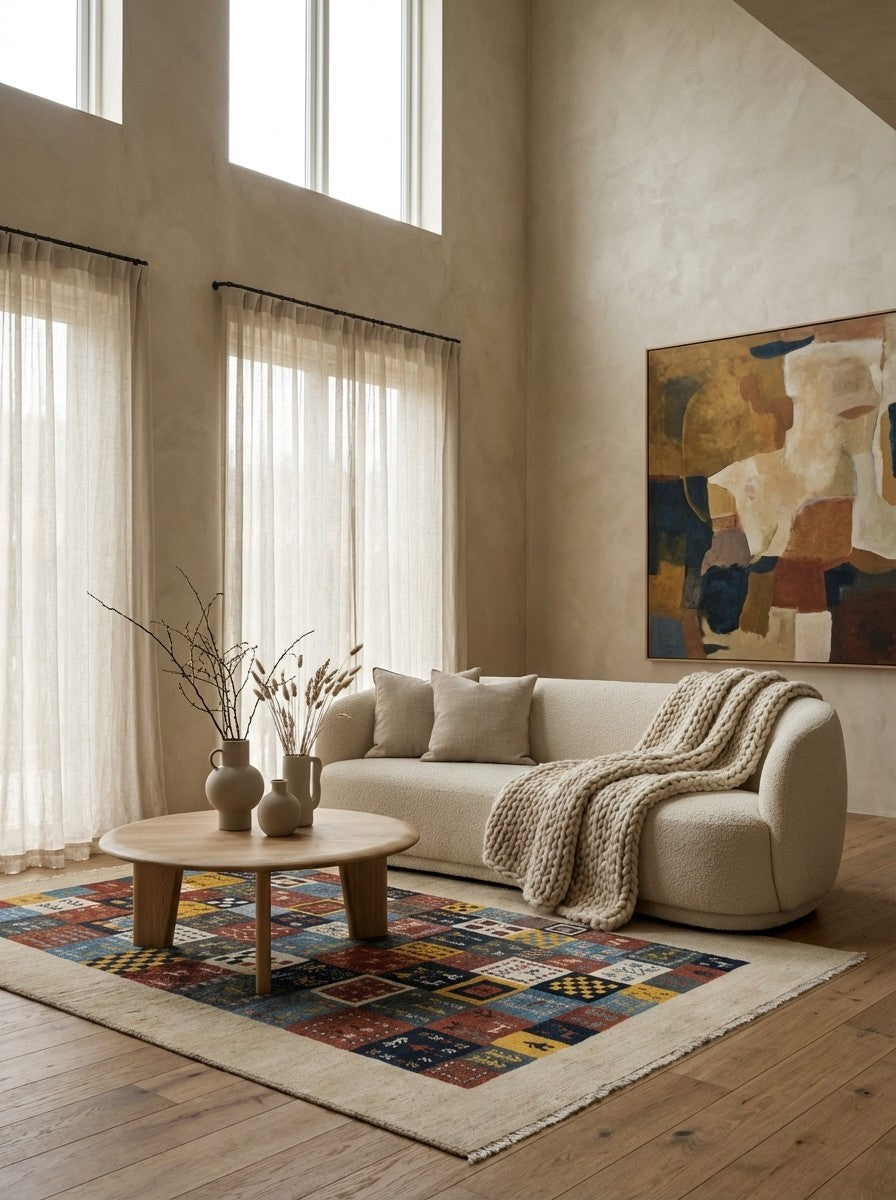 Gabbeh Sonnat — Hand-knotted, 131x186 cm, Multicolor, 100% Virgin Wool | Detail view