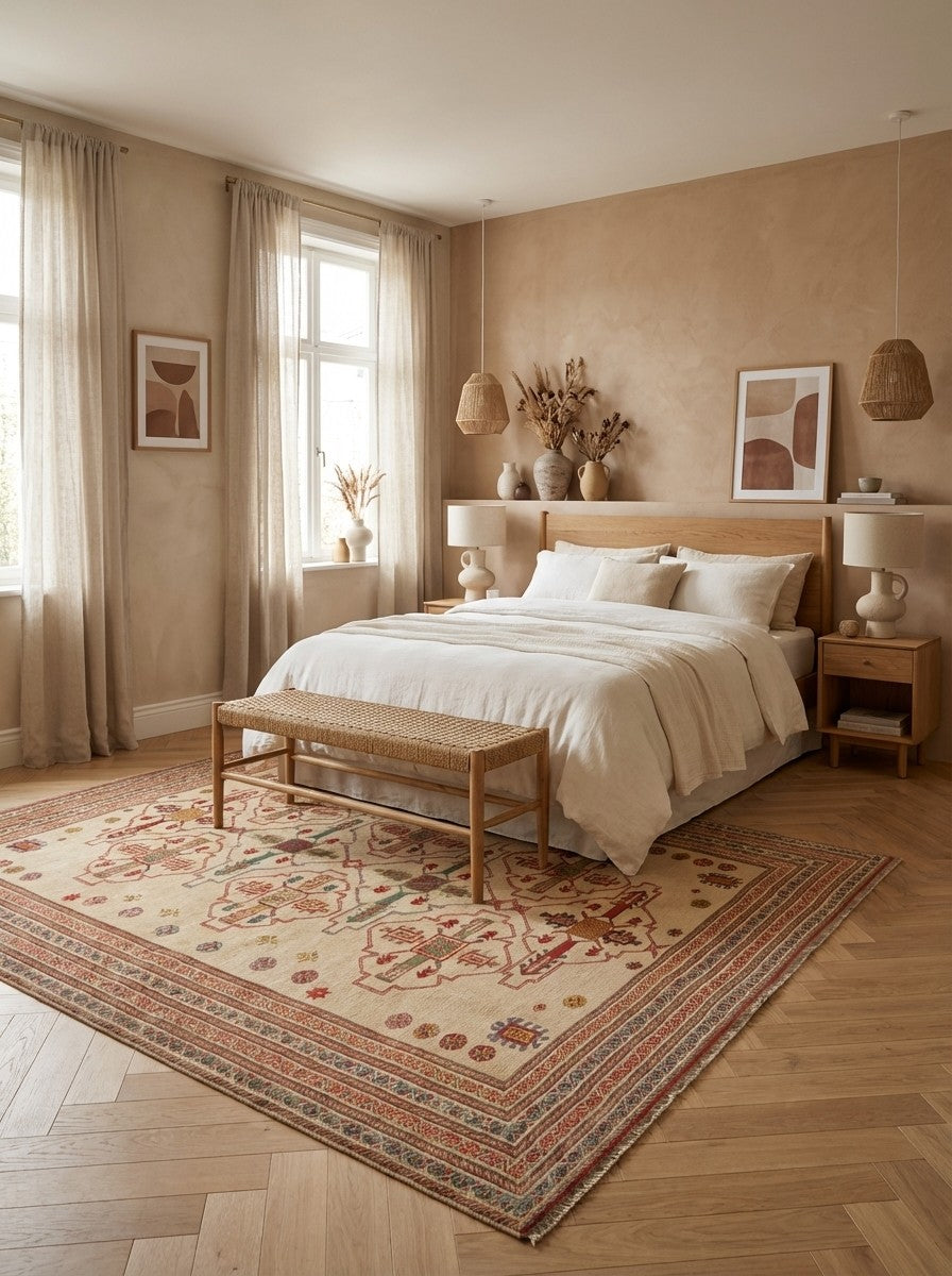 Kelim Belutch — Handmade, 242x290 cm, Beige, 100% Virgin Wool | Detail view