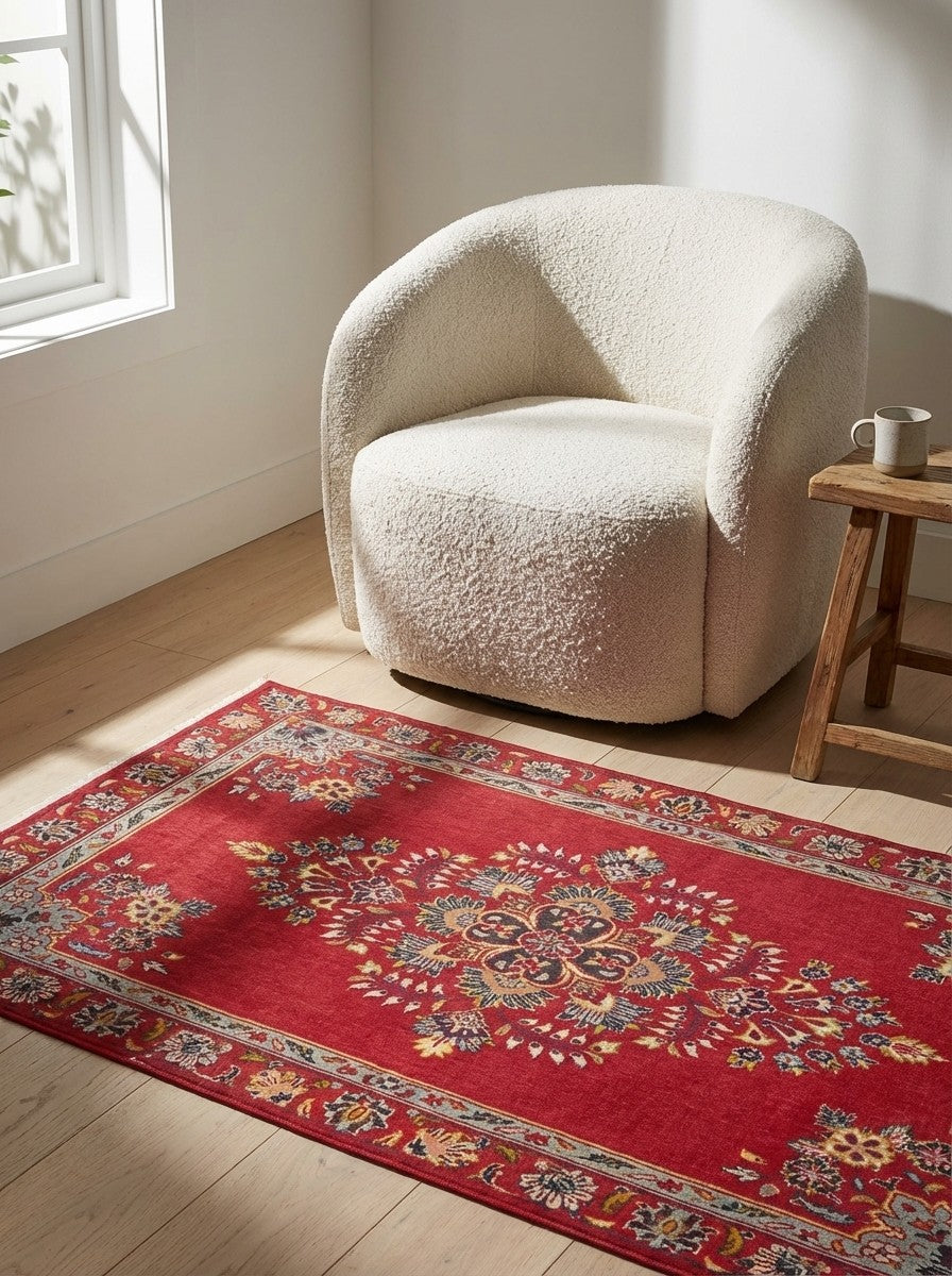 Kashan — Hand-knotted, 101x65 cm, Red, 100% Virgin Wool | Detail view