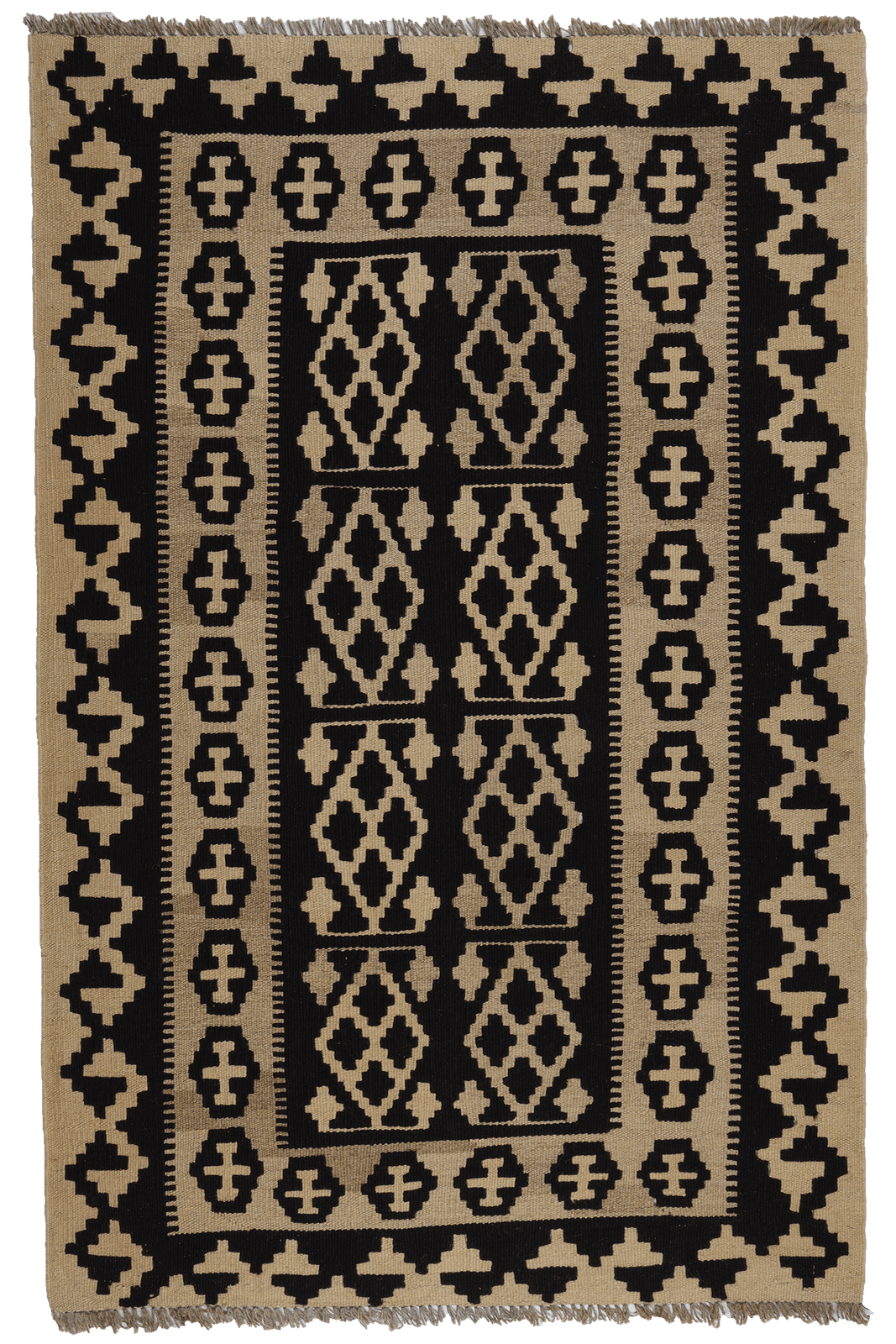 Kelim Gashgai — Handmade, 98x153 cm, Black, 100% Virgin Wool | Main view