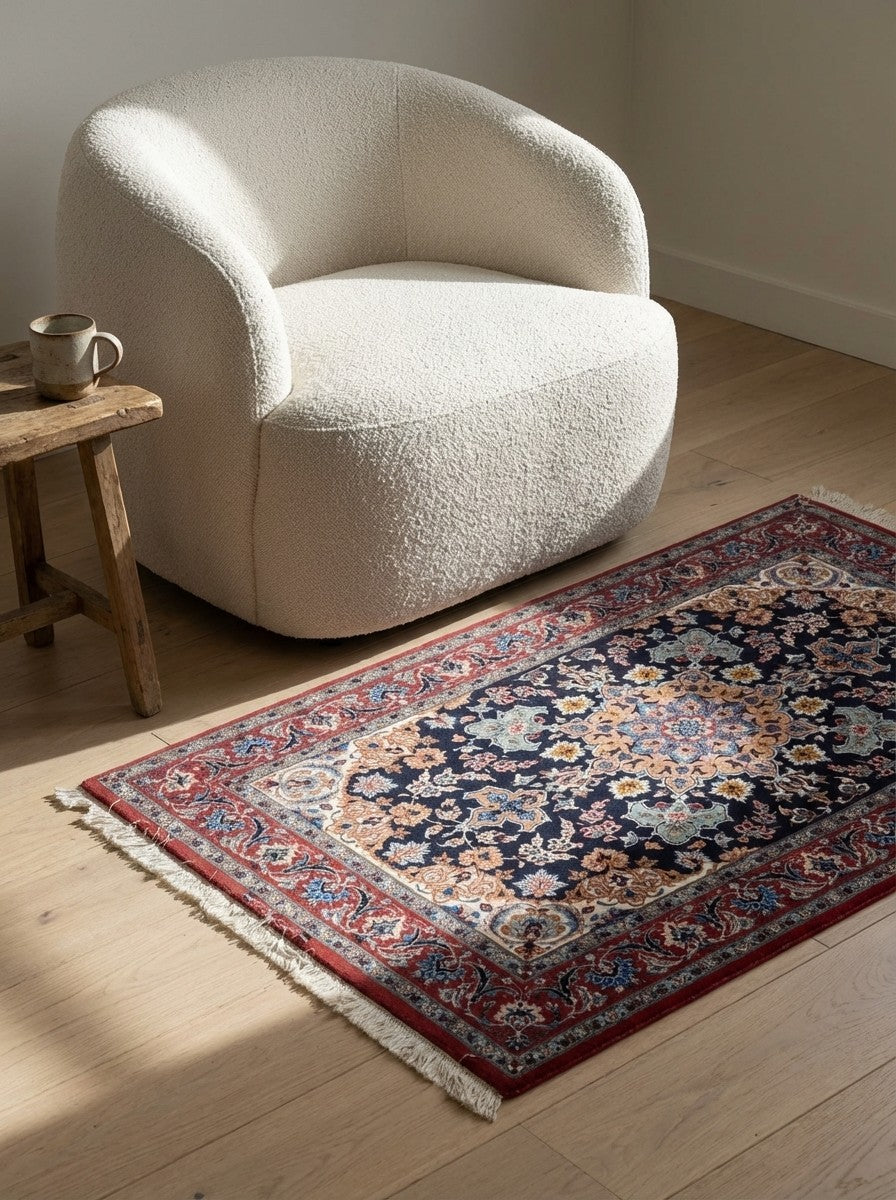 Isfahan — Hand-knotted, 111x161 cm, Blue, 95% Schurwolle, 5% Seide | Detail view