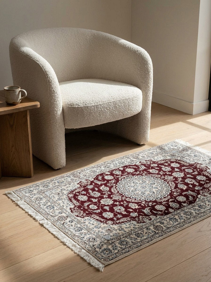 Nain 6La — Handgefertigt, 154x103 cm, Beige, 100% Virgin Wool | Detail view