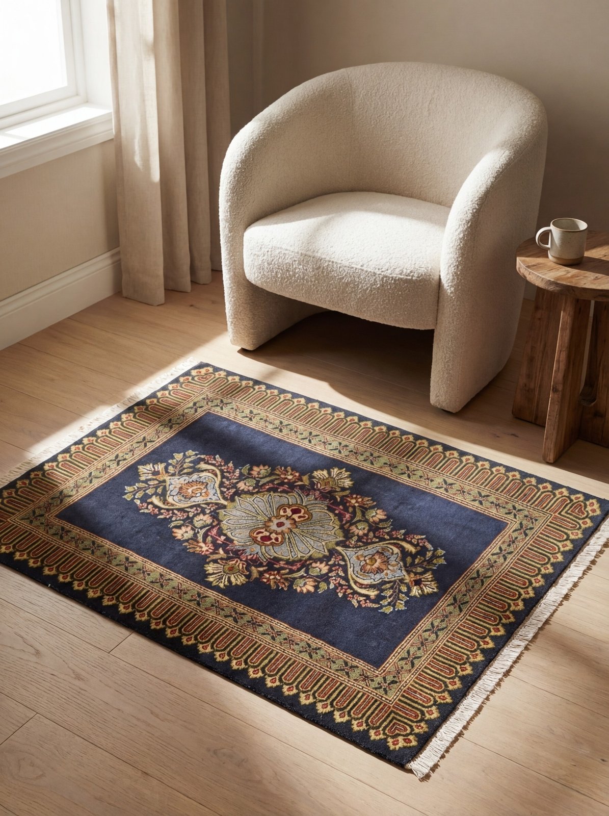 Kashmar — Hand-knotted, 84x72 cm, Blue, 100% Virgin Wool | Detail view