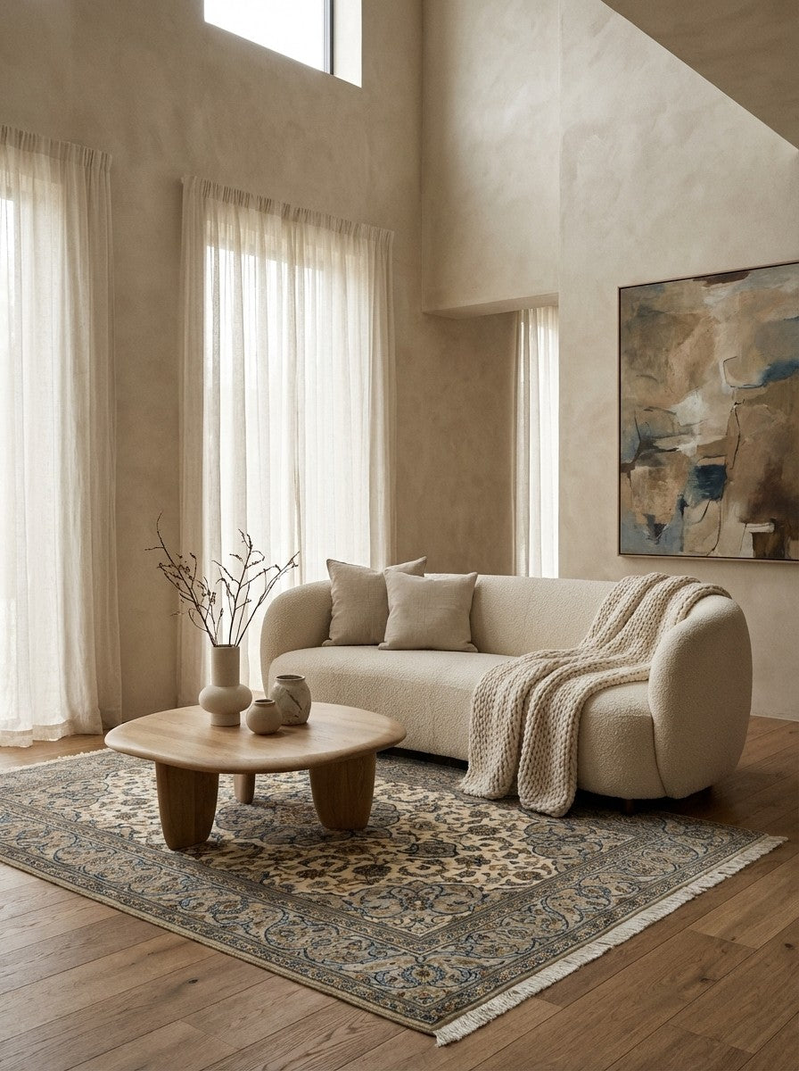 Kashan — Hand-knotted, 143x193 cm, Beige, 100% Virgin Wool | Detail view