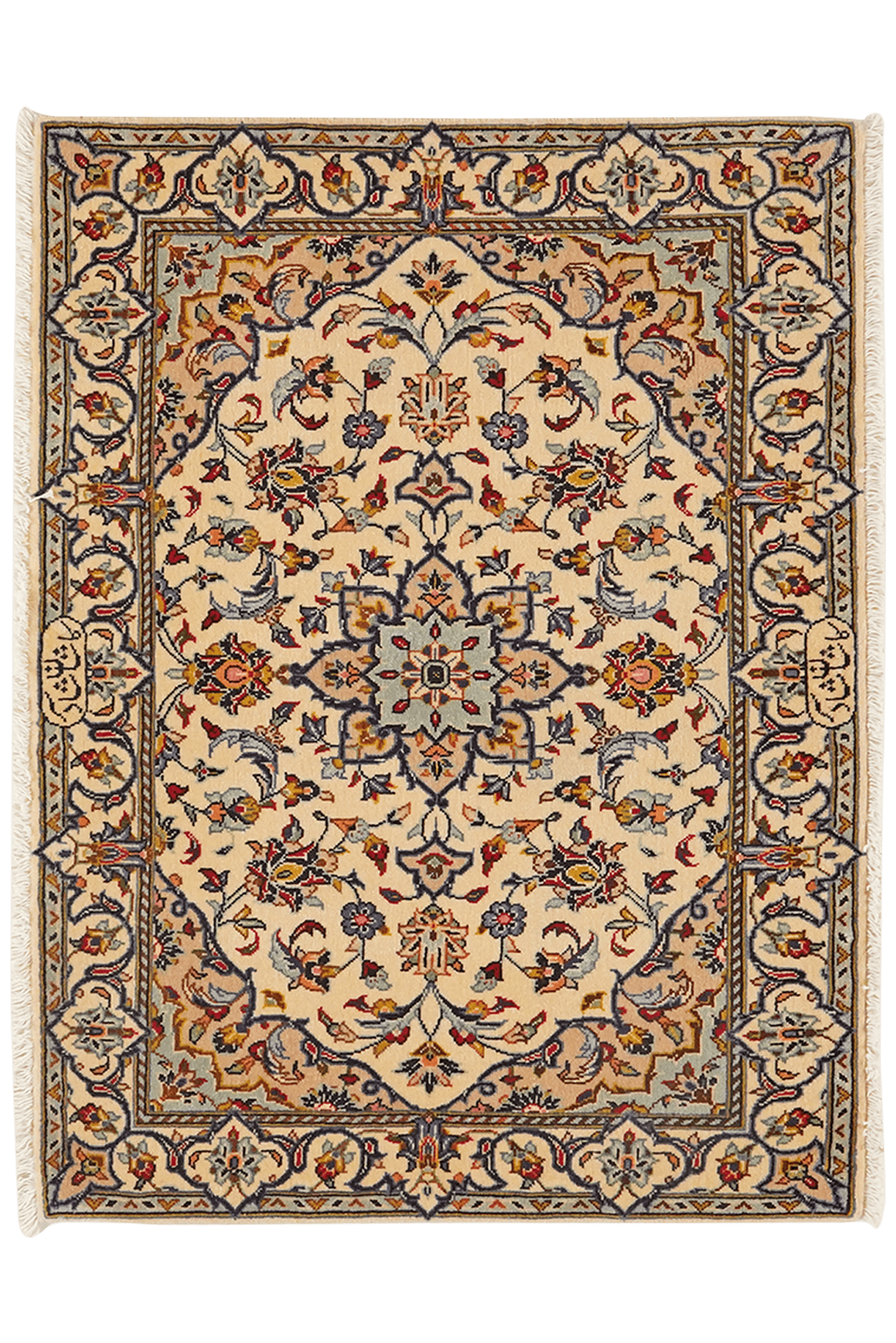 Kashan — Hand-knotted, 101x75 cm, Beige, 100% Virgin Wool | Main view