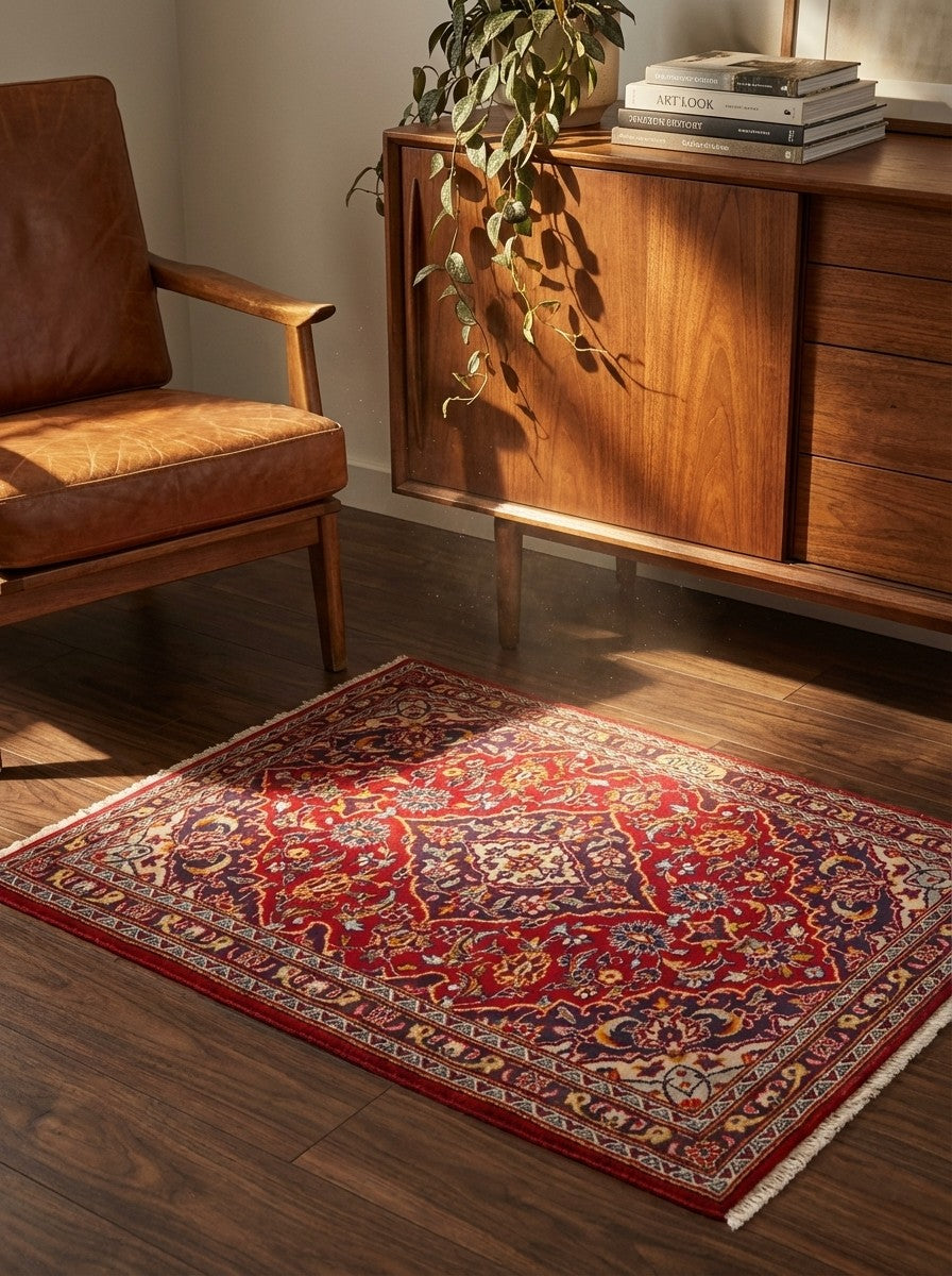 Kashan — Hand-knotted, 95x67 cm, Red, 100% Virgin Wool | Back view