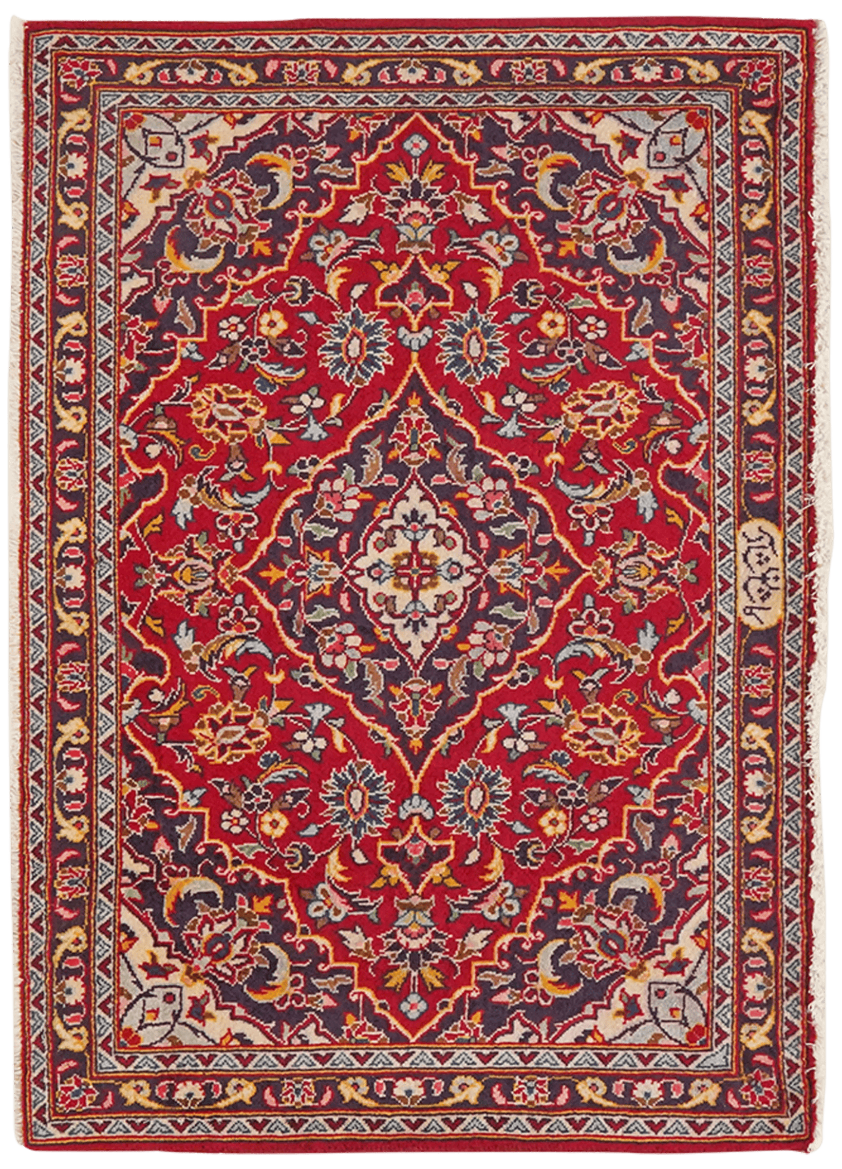 Kashan — Hand-knotted, 95x67 cm, Red, 100% Virgin Wool | Main view