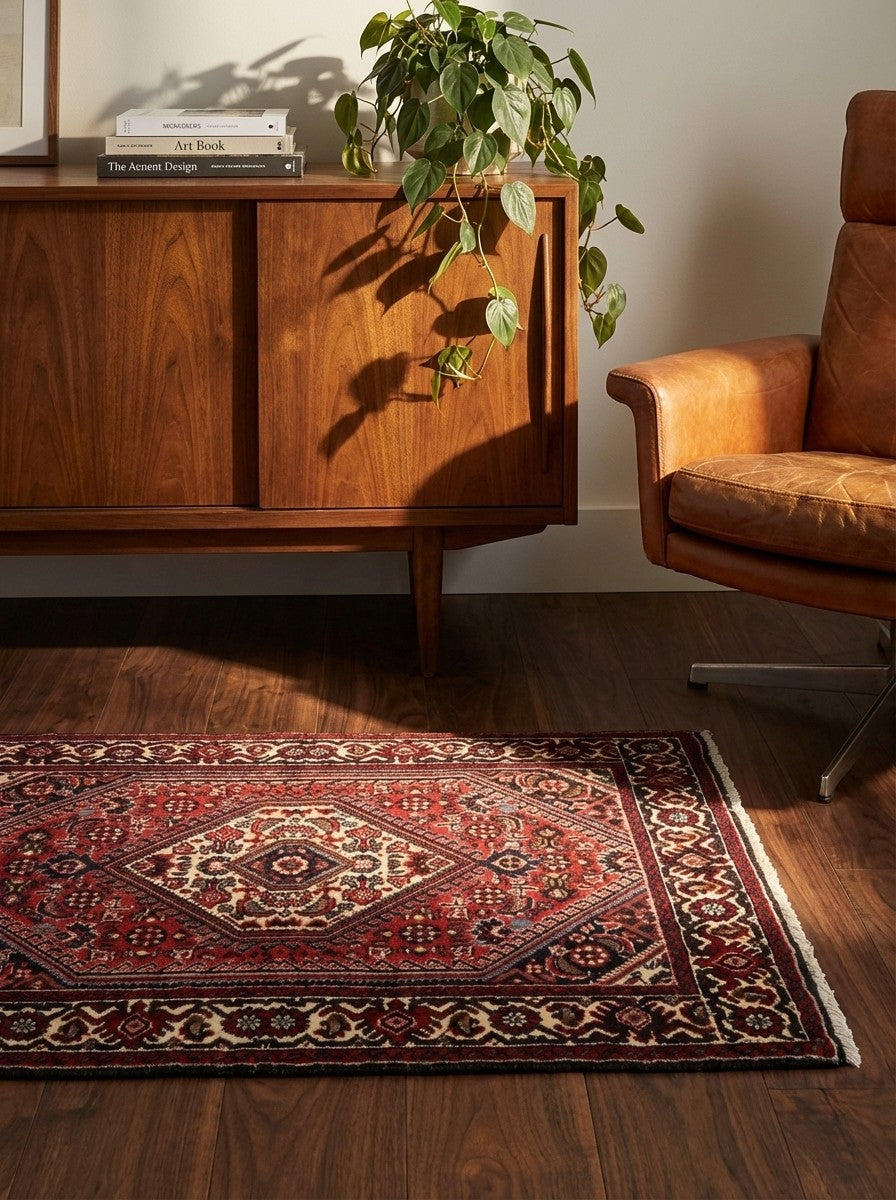 Bidjar Zandjan — Hand-knotted, 64x96 cm, Red, 100% Virgin Wool | Back view