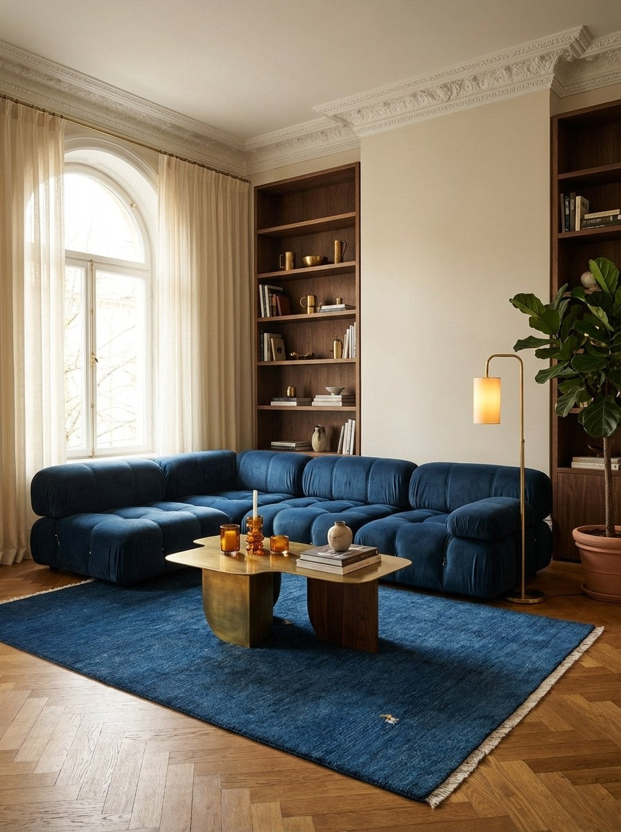 Gabbeh — Hand-knotted, 152x200 cm, Blue, 100% Virgin Wool | Back view