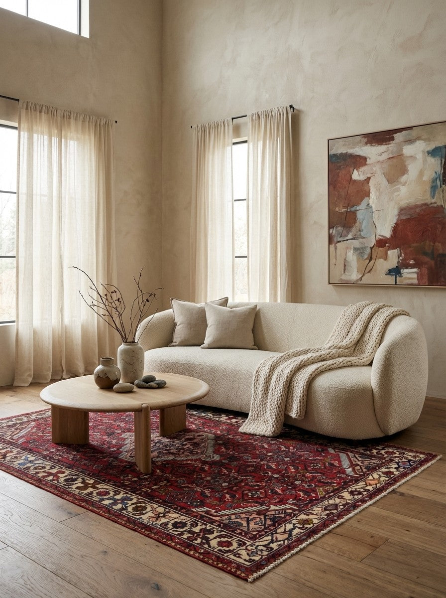 Assadabad — Hand-knotted, 128x202 cm, Red, 100% Virgin Wool | Detail view