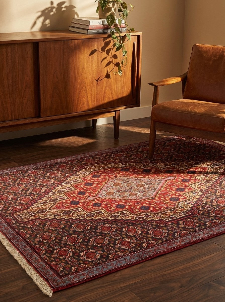 Senneh — Hand-knotted, 76x113 cm, Beige, 100% Virgin Wool | Back view
