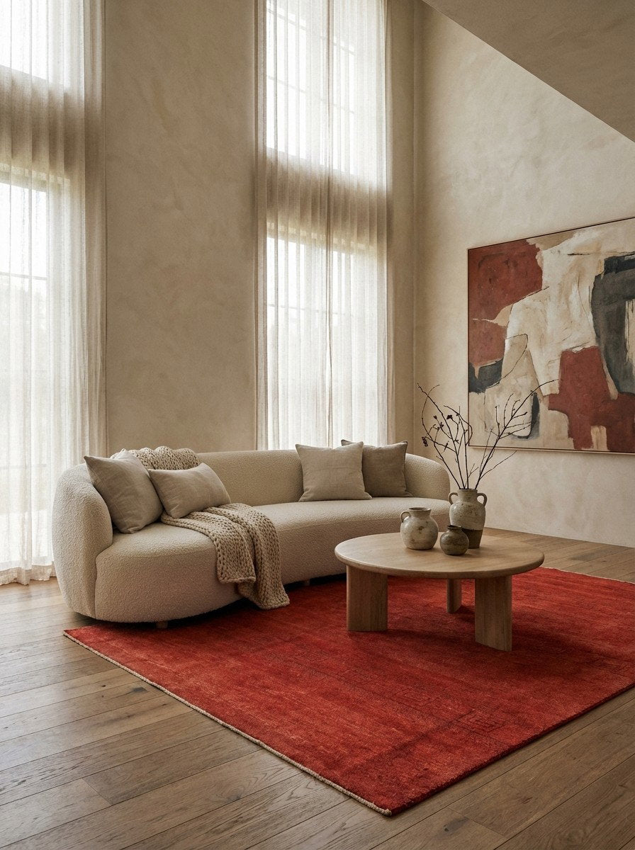 Rizbaf — Handgefertigt, 189x155 cm, Rot, 100% Virgin Wool | Detail view