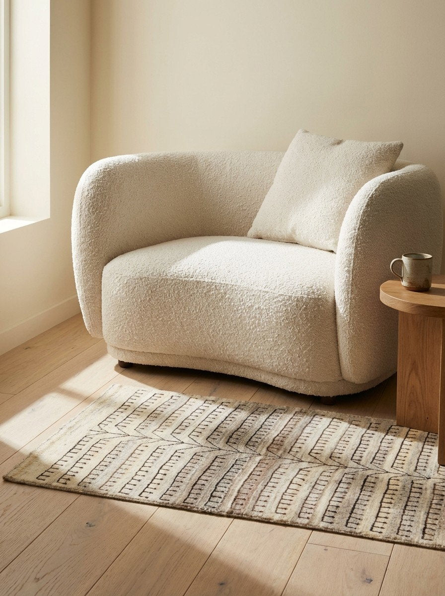 Rizbaf — Handgefertigt, 128x80 cm, Beige, 100% Virgin Wool | Detail view