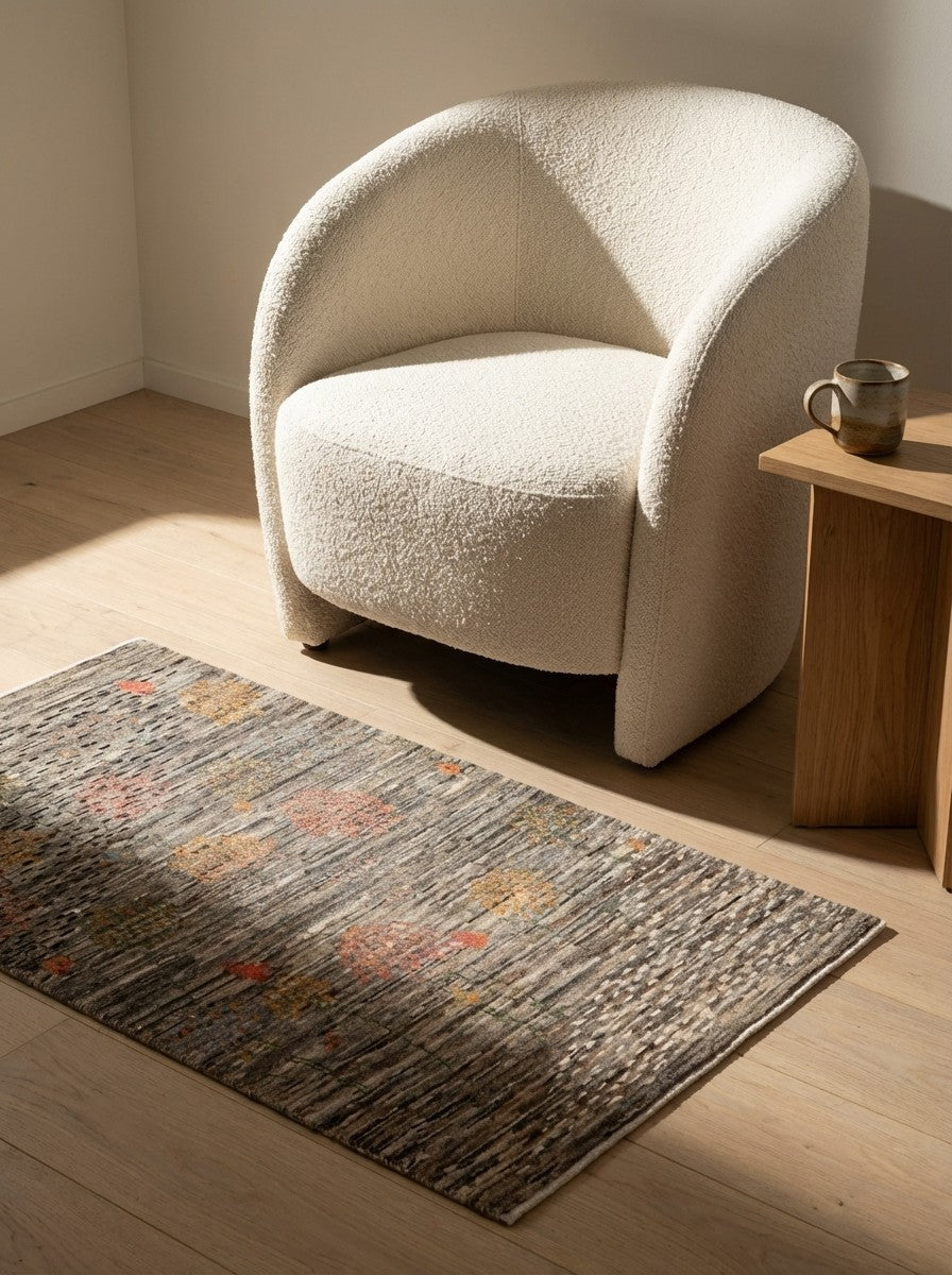 Rizbaf — Hand-knotted, 86x132 cm, Grey, 100% Virgin Wool | Detail view