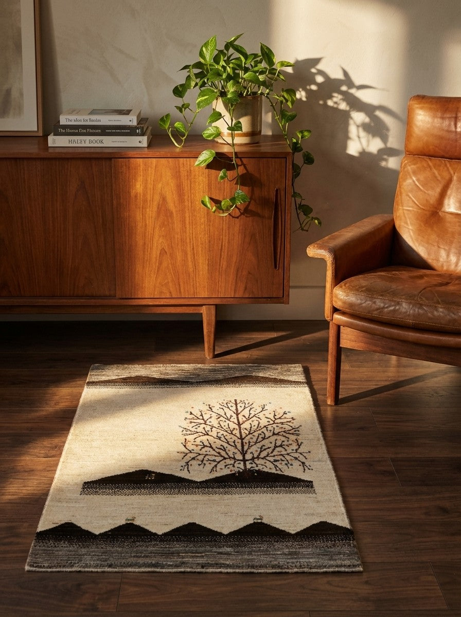 Rizbaf — Hand-knotted, 85x136 cm, Beige, 100% Virgin Wool | Back view