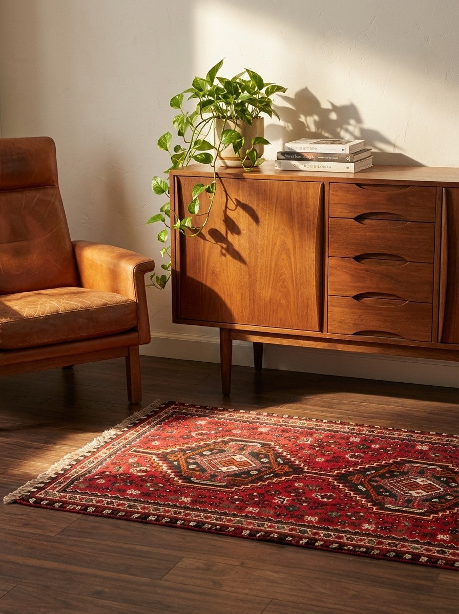 Shiraz — Hand-knotted, 82x129 cm, Red, 100% Virgin Wool | Back view