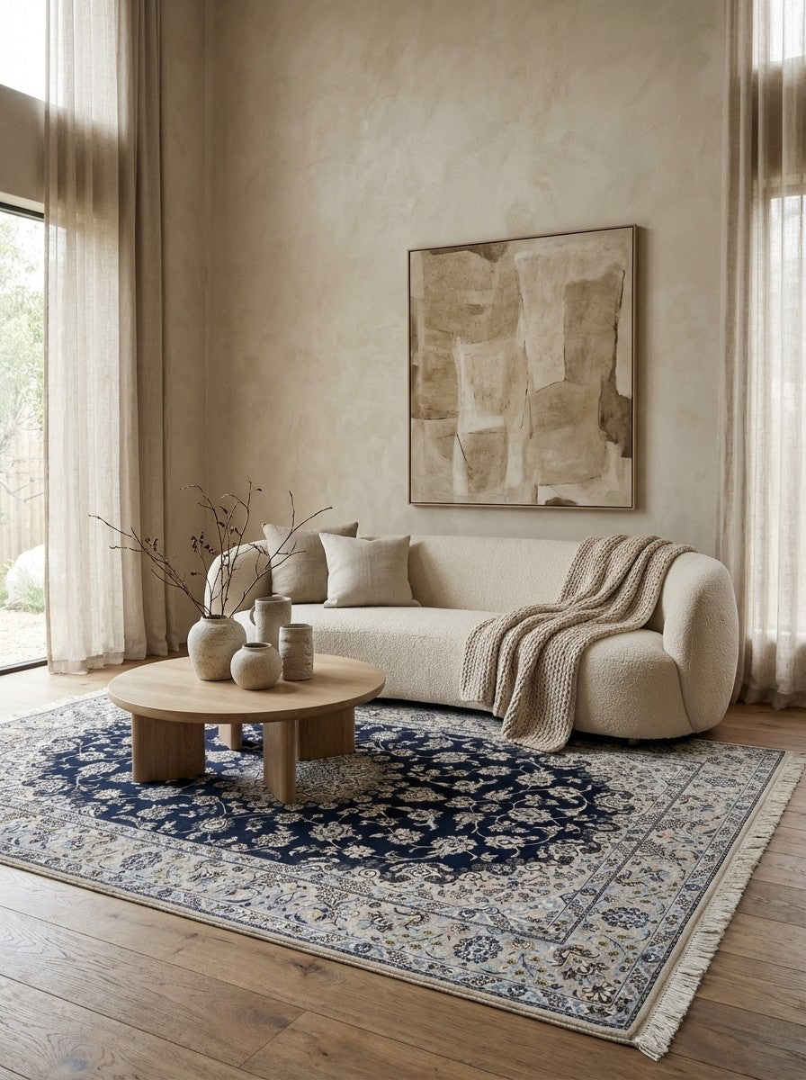 Nain 6La — Hand-knotted, 125x196 cm, Blue, 100% Virgin Wool | Detail view