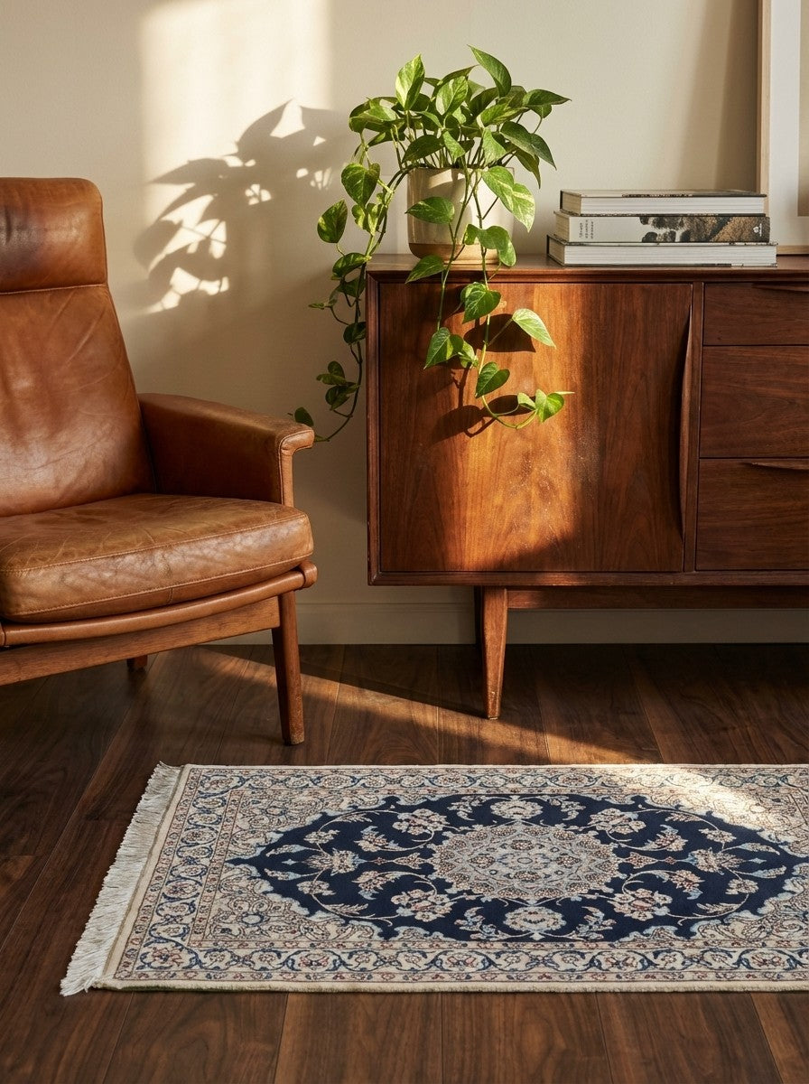 Nain 6La — Hand-knotted, 62x90 cm, Blue, 100% Virgin Wool | Back view