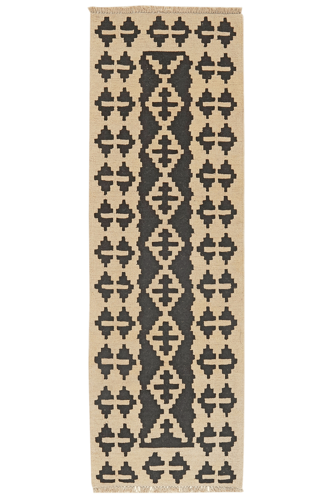 Kelim Gashgai — Handmade, 64x198 cm, Black, 100% Virgin Wool | Main view