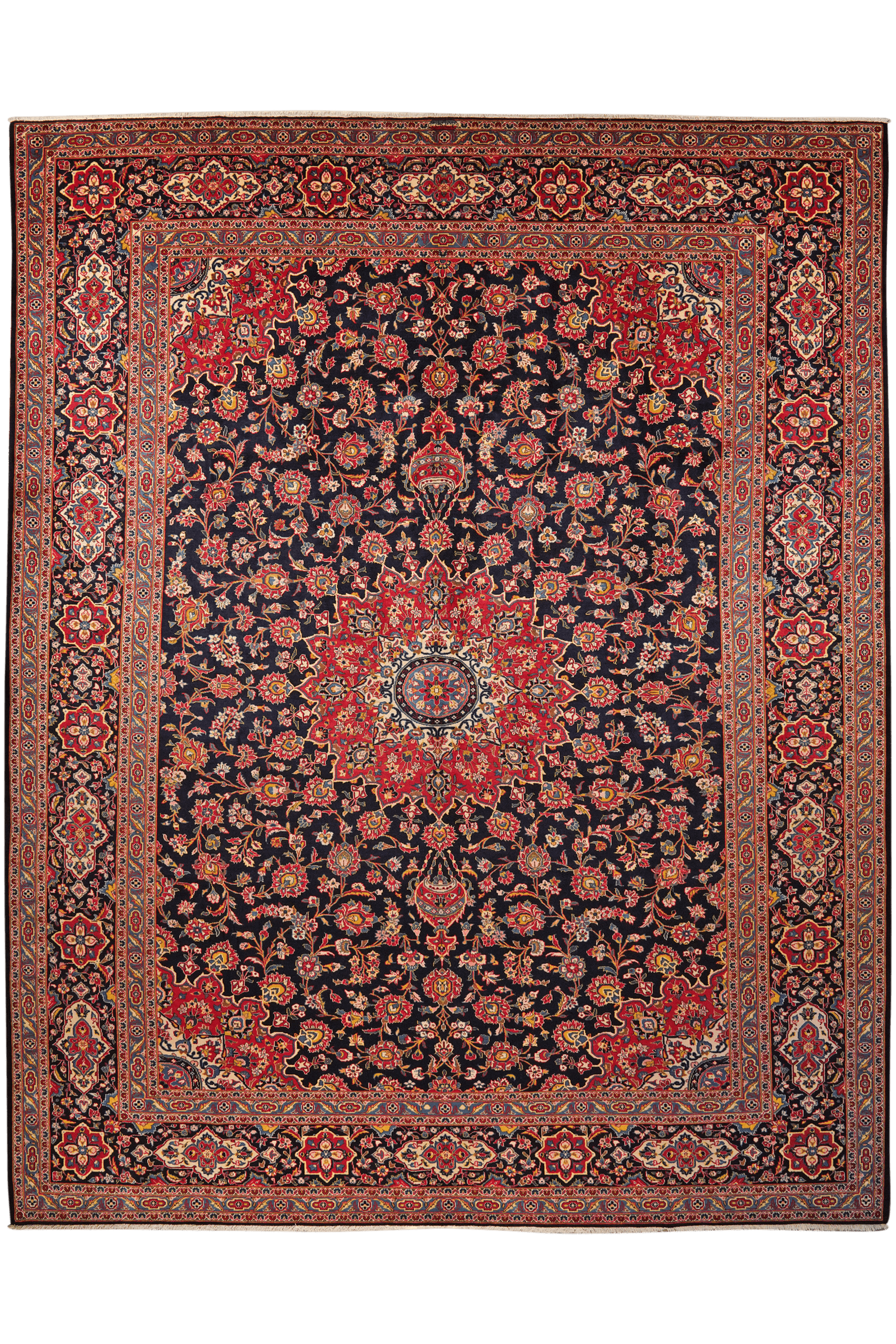 Kashan — Hand-knotted, 317x399 cm, Blue, 100% Virgin Wool | Main view