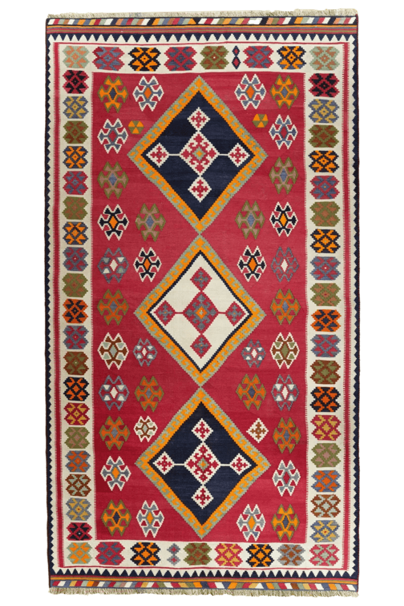 Kelim Gashgai Old — Handmade, 158x290 cm, Red, 100% Virgin Wool | Main view
