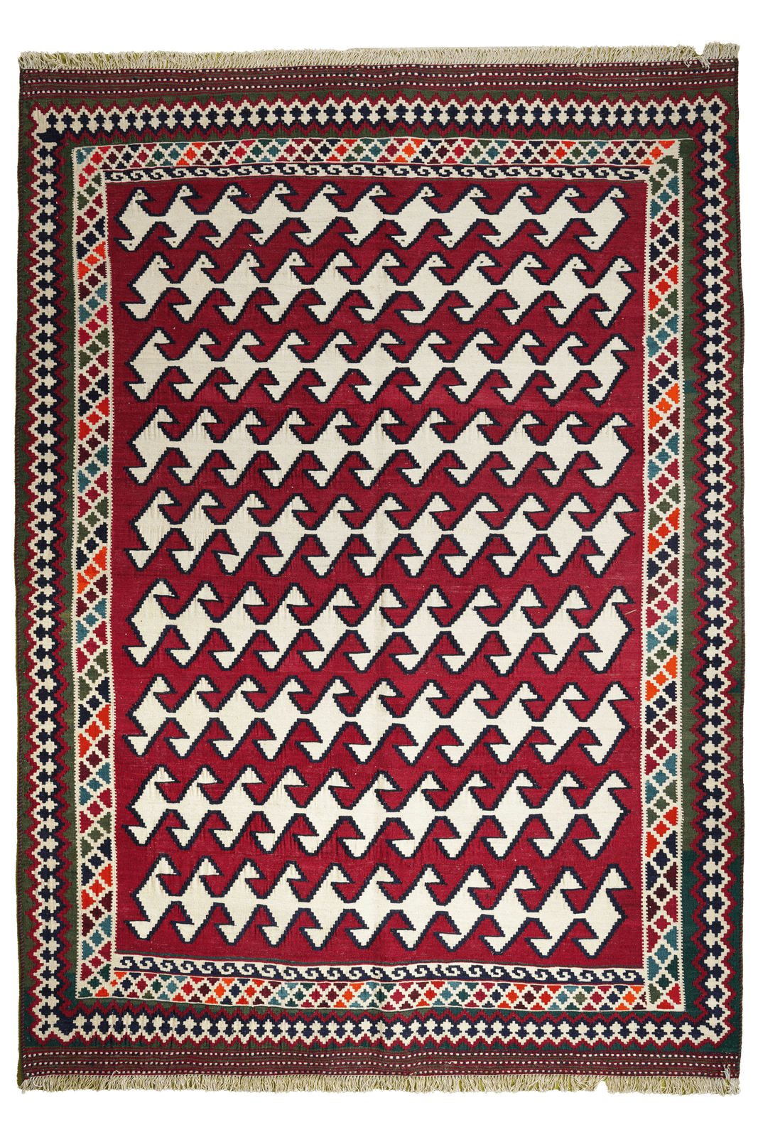 Kelim Gashgai Old — Handmade, 159x222 cm, Red, 100% Virgin Wool | Main view