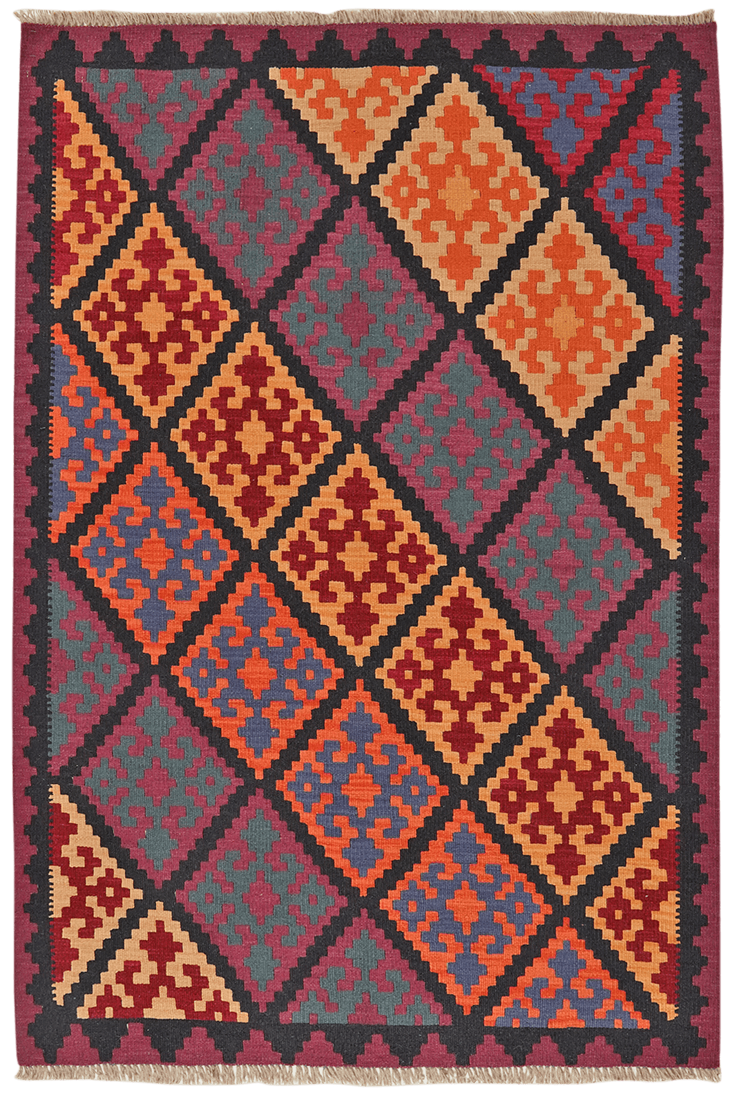 Kelim Gashgai — Handmade, 126x189 cm, Black, 100% Virgin Wool | Main view