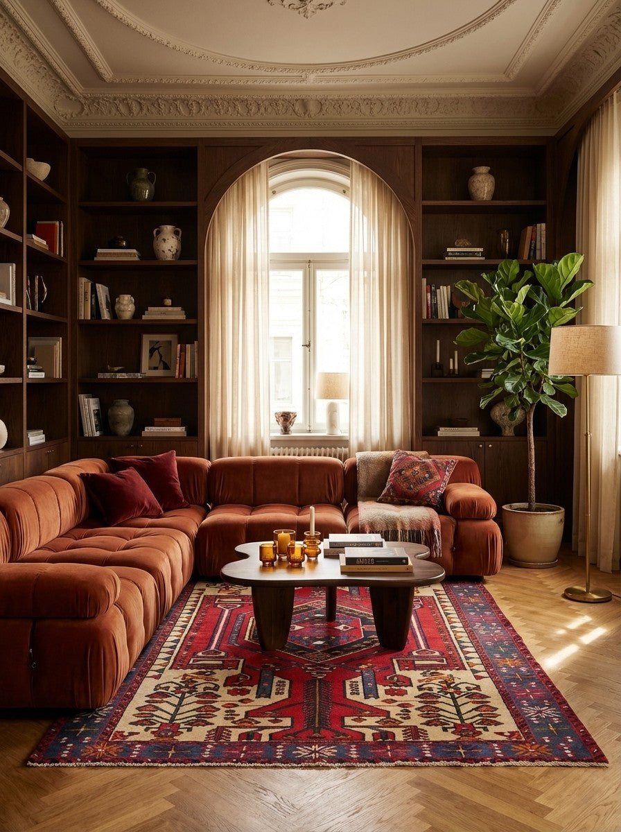 Shahsavan — Hand-knotted, 141x212 cm, Red, 100% Virgin Wool | Back view