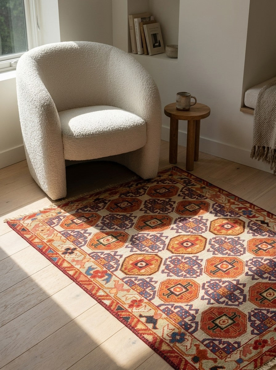 Sumak Shahsavan — Handmade, 78x96 cm, Beige, 100% Virgin Wool | Detail view