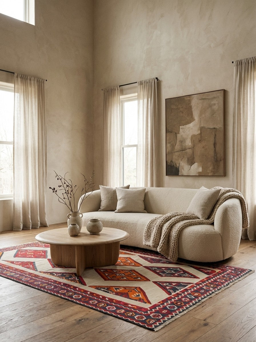Kelim Gashgai Old — Handmade, 170x280 cm, Beige, 100% Virgin Wool | Detail view