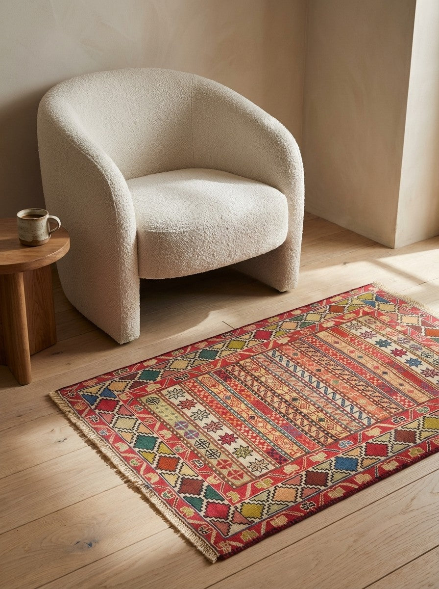 Sumak Shahsavan — Handmade, 73x93 cm, Multicolor, 100% Virgin Wool | Detail view