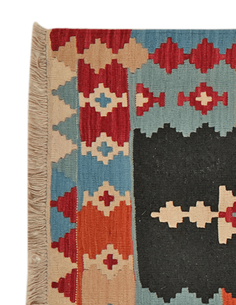 Kelim Gashgai — Handmade, 85x292 cm, Black, 100% Virgin Wool | View 3