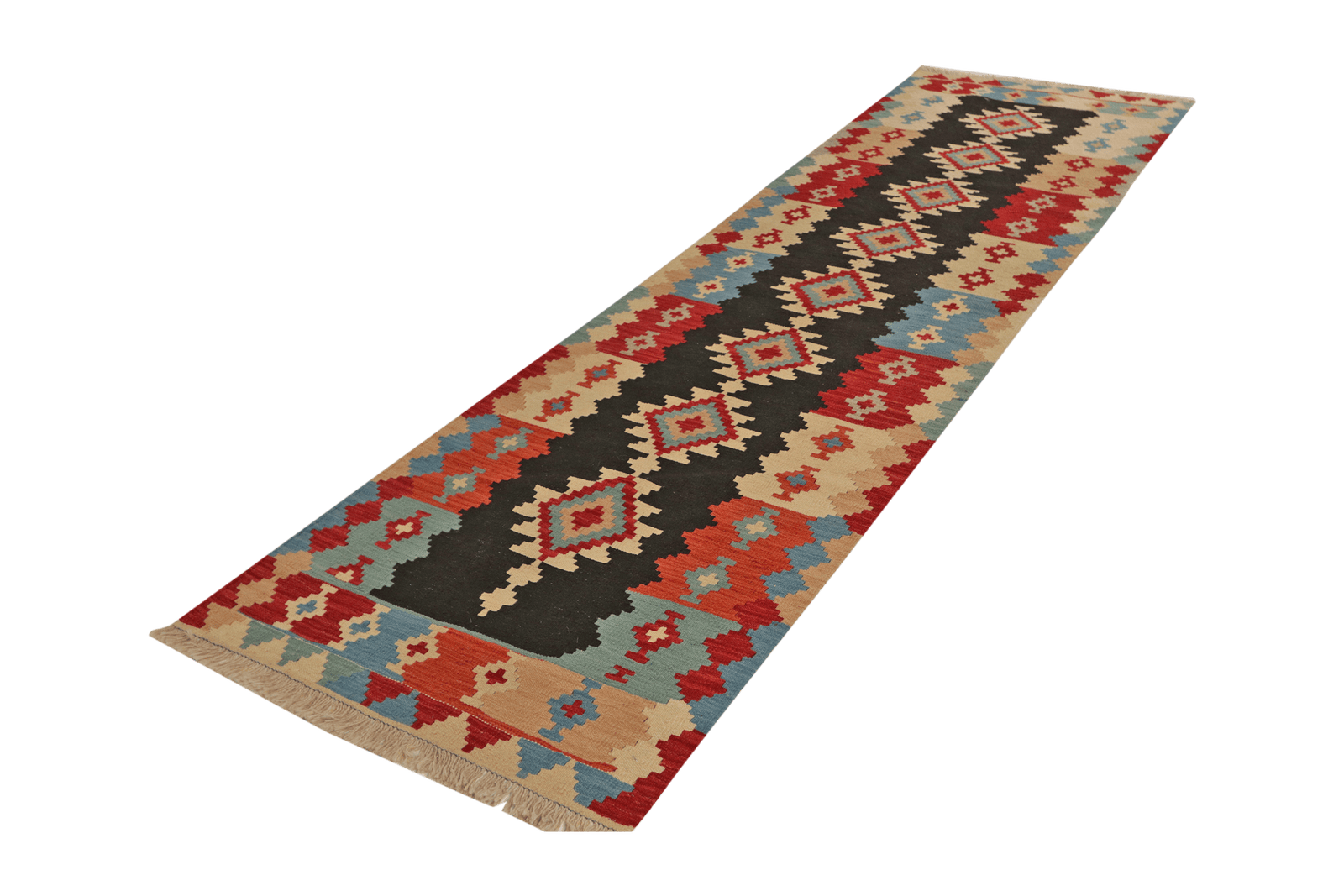 Kelim Gashgai — Handmade, 85x292 cm, Black, 100% Virgin Wool | View 5